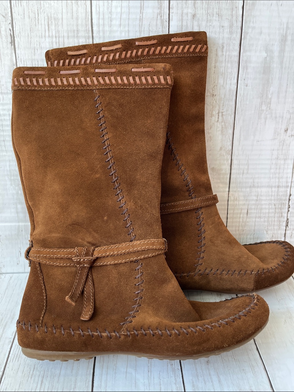 Minnetonka Brown Suede Leather Moccasin Western Boots 8.5